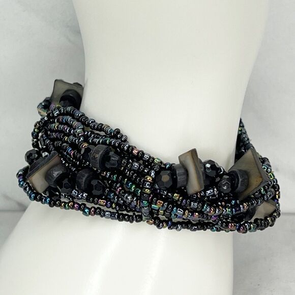 Dark Iridescent Beaded Stretch Bracelet - Picture 3 of 12